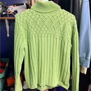 Vibrant Green Cable Knit Turtleneck Sweater